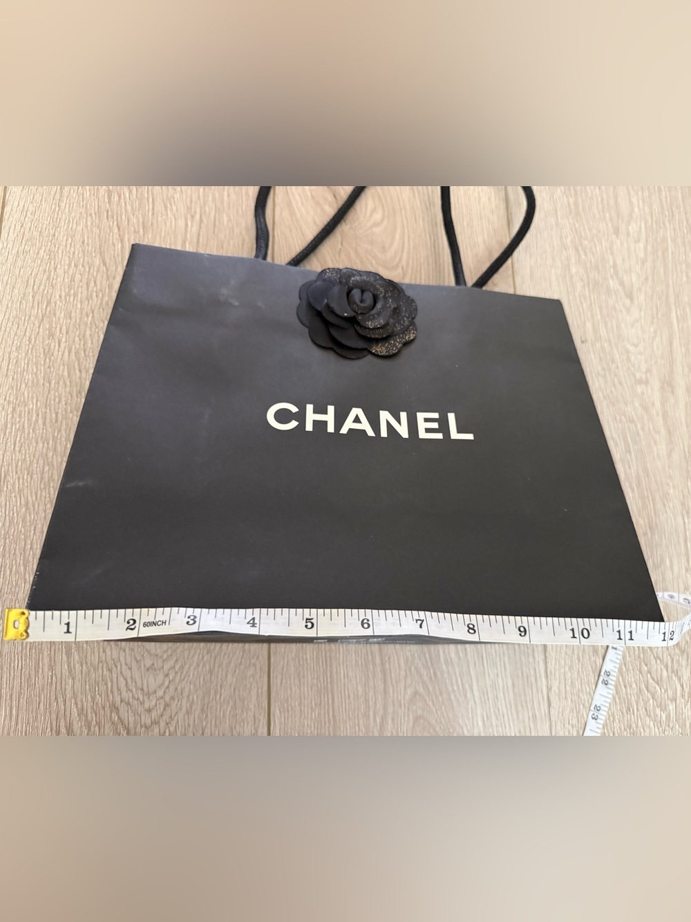 Black Shopping Tote with White Camellia and Ribbon ๐ - Picture 1 of 5